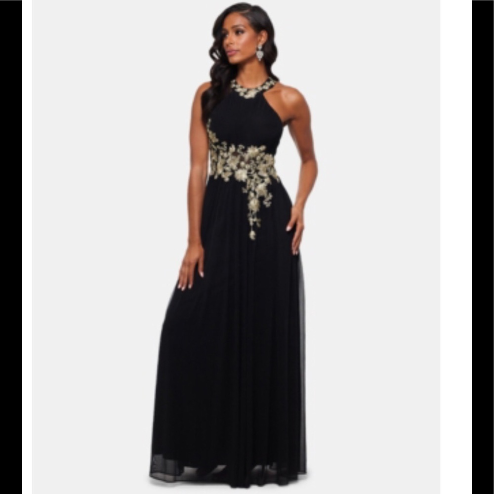 Betsy & Adam navy Maxi Dress with Gold Embellishment